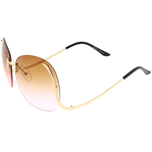 zeroUV - Women's Rimless Curved Metal Arms Round Color Tinted Lens Oversize Sunglasses 67mm3