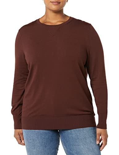 Daily Ritual Women's Fine Gauge Stretch Crewneck Pullover Sweater, Deep Brown, 2X #TOP5