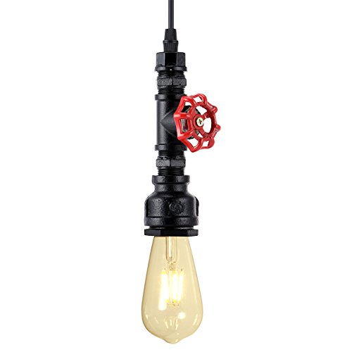 KAWELL Créatif Vintage Pendentif Lumière Rétro Industriel Lustre Fer Conduite D'eau Suspendre Lumière Art déco E27 60W Maximum pour Café, Bar, Restaurant, Cuisine, Noir
