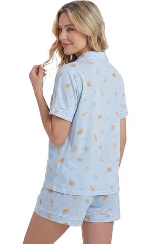 Image of LUBOT 100% Cotton Pajamas for Women 2 Piece PJ Set Button-Down Soft Knit Short Sleeve Summer Sleepwear Loungewear XS-XXL
