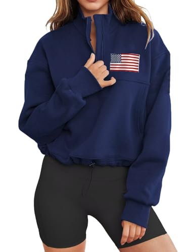 Amazon.com: LEEDYA Womens Oversized Quarter Zip USA Graphic