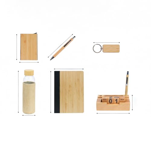 Image of Personalised 6 in 1 Corporate Gift Set which Includes Diary,Keychain, Bottle, Pen,Cardholder & Pen Holder. Bamboo Gift Set for, Employee of The Month, Corporate Gift for Clients.