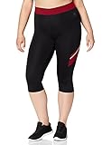 Marca Amazon - AURIQUE Contrast Panels BAL004, Mallas de entrenamiento Mujer, Multicolor (Black/Rumba Red), 40, Label:M
