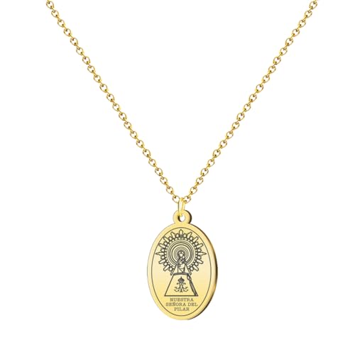 cotigo- Collar de virgen acero inoxidable, santos de España, catolico, religion, Patrona España, Patron España, regalo mujer, hombre, regalo para abuela. (VIRGEN DEL PILAR MODELO 4)