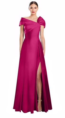 Image of Off Shoulder Satin Formal Dresses Long A Line Evening Party Prom Dresses for Women EA002