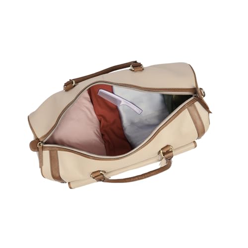 Image of Premium Leather Duffle Bag for Men & Women | Genuine Leather Travel, Gym & Office Bag | Stylish Handcarry & Sling Weekend Cabin Luggage Bag | Cream