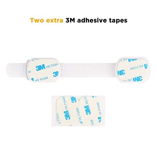 GAGAKU 8 Count Child Safety Locks Adjustable Strap Latches for Cupboard Door Fridge Push Fasten No Drilling or Tools - White