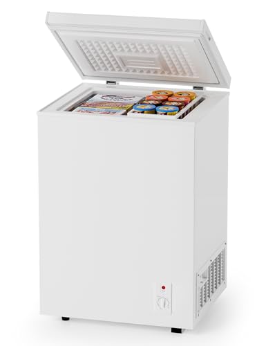Image of 3.5 Cu.Ft Compact Chest Freezer Energy Saving & Ultra-Quiet, with Removable Basket, 6-Temp, Manual Defrost Drain, Top Open Door Deep Freezer for Apartment, Dorm, Kitchen, White
