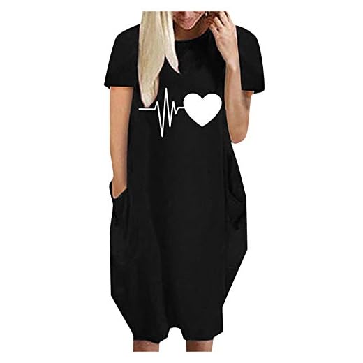 VEMOW Damenmode Tasche Lose Kleid Damen Rundhalsausschnitt beiläufige Tägliche Lange Tops Kleid Plus Größe(B-Schwarz, 44 DE/M CN)