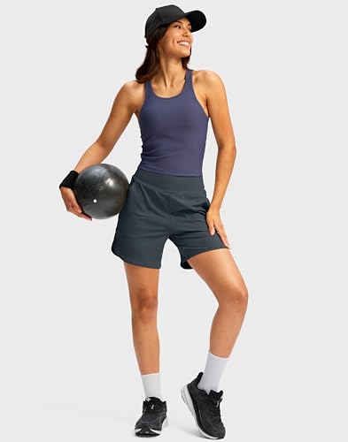 Image of G Gradual Women's Athletic Shorts 6 inch High Waisted Stretchy Bermuda Shorts for Women Quick Dry Summer Casual Shorts