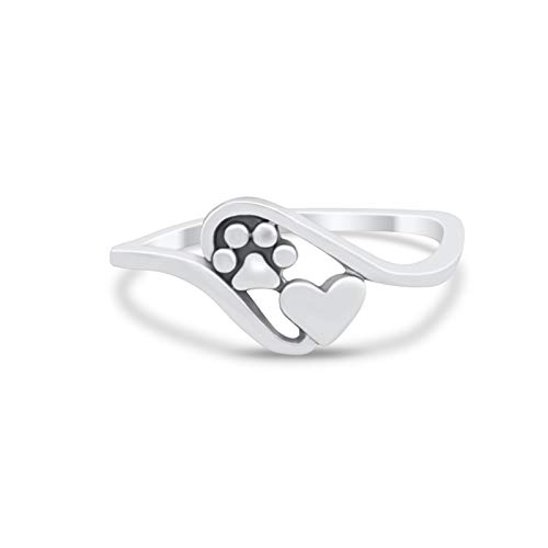 Blue Apple Co. Paw Heart Promise Ring Band Solid 925 Sterling Silver
