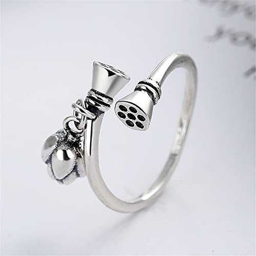 NewZenro Vintage Lotus Flowers Adjustable Open Rings for Women Dainty Lotus Root Sterling Silver Statement Engagement Promise Thin Band Rings Fashion Expandable Knuckle Finger Rings for Wife Daughter2