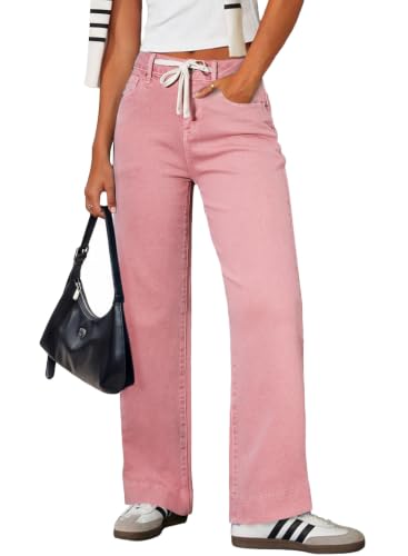 Image of Sidefeel Women's High Waisted Straight Leg Jeans Drawstring Denim Pants