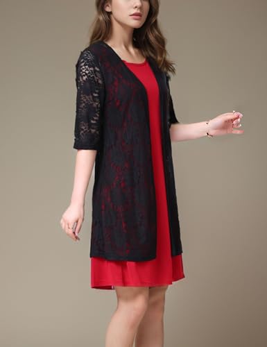 Image of FindThy Women's Short Sleeve Lace Cardigan Floral Crochet Sheer Beach Cover Up Long Kimono