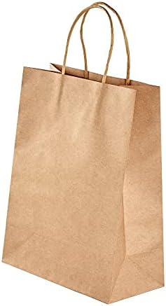 Sturdy Storage Box 10pcs Kraft Paper Bag with Handles Wood Color Packing Gift Bags for Store Clothes Wedding Christmas Party Supplies Handbags for Christmas, Halloween, Graduations, Weddings