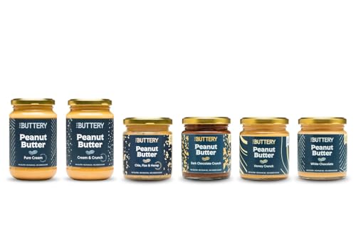 The Buttery – Peanut Butter Combinación Crema de Cacahuete Crujiente,100% Cacahuete Alto Oleico Saludable, Sin Aceite de Palma ni Azúcares Añadidos ni Gluten, Fuente de Proteína -220/350g | Pack of 6