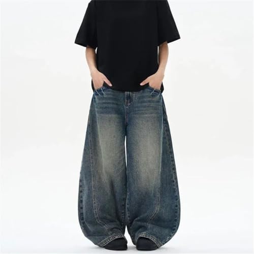 Men Vintage Loose Fit Wide Leg Distressed Denim Pants High Waist Business Casual Office Trousers2