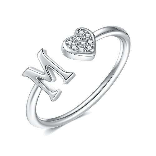 Image of Initial Rings for Teen Girls - S925 Heart Sterling Silver Rings for Teen Girls | 14K Gold /Rose Gold /Sterling Silver Plated Ring for Girls Kids Women Ring for Teenager Girls Gifts Adjustable, No Tarnish, Hypoallergenic