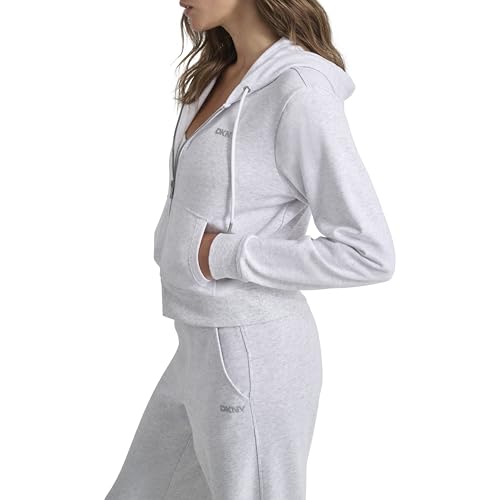 DKNY womens Studded Logo Full Zip Cropped Fleece Hoodi3