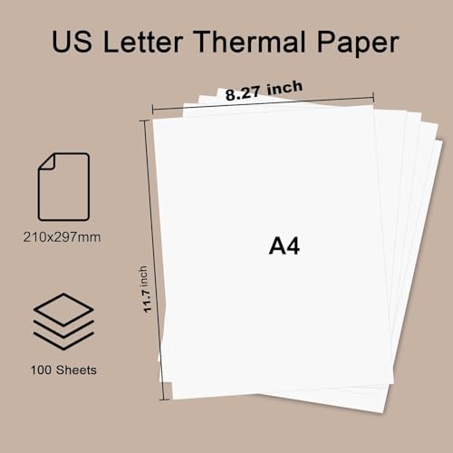 100 Blatt, Thermopapier A4 für Tragbaren Drucker M08F/M832/Q302/M834/MT800, kompatibel mit Broth.., Phom..., HP.., 210x297mm Thermodrucker Papier A4(Einzelnes)