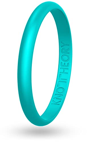 Knot Theory Turquoise Thin Stackable Silicone Ring - 2mm Slim Wedding Band Size 4