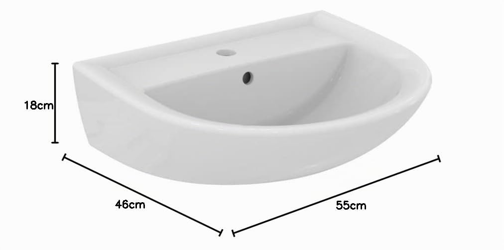 Ideal Standard - Eurovit, Lavabo a parete da 55cm, Con foro centrale per la rubinetteria, Con foro troppopieno, Bianco