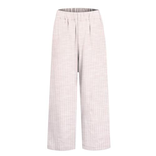 Women's Linen Pants Side Stripe Trousers Lightweight Casual Elastic Waist Straight Leg Beach Vacation with Pocket2