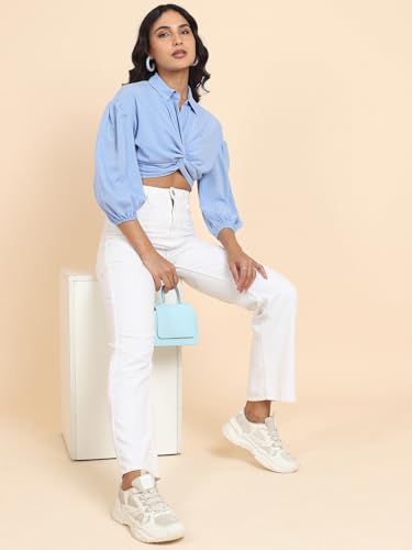 Image of Tokyo Talkies Women's Short Sleeves V-Neck Self Design Tops| Stylish Casual wear