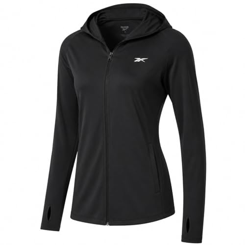 Reebok Sun Hoodie for Women Long Sleeve Lightweight Rash Guard Sun Shirt SPF 50+ UV Protection Hiking Outdoor Active Black