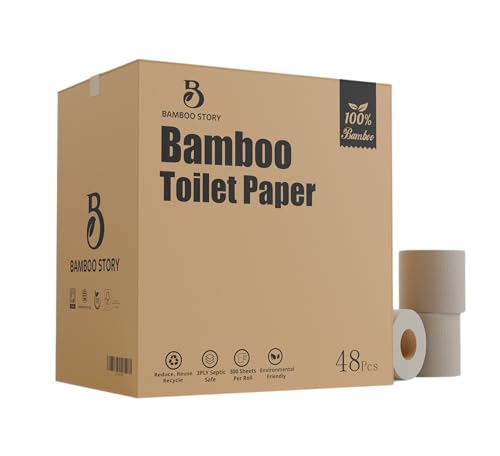 Bamboo Story 48 Bulk Premium Unbleached Bamboo Toilet Paper, Plant-Based, PFAS Free, 3PLY & 300 Sheets, FSC Certified, Organic Brown, Chlorine Free, Plastic Free, BPA Free,Toilet Tissue (48)