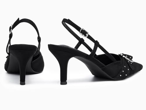 Image of Coutgo Womens Slingback Kitten Heels Studded Closed Pointed Toe Pumps with Buckle Party Dress Shoes