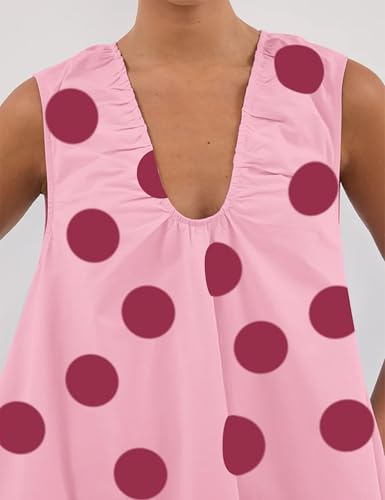 Image of Women Summer Sleeveless Babydoll Mini Dress Scoop Neck Loose Fit Tank Dresses Party Ruched Short Dress with Pockets