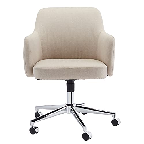 Amazon Basics Upholstered Home Office 360 Degree Swivel Rolling Desk Chair With Arms And Adjustable-Height - Beige, 25"D X 23.5"W X 45"H #TOP1