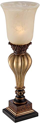 Regency Hill 3F198-3F198 Sattley Traditional Uplight Accent Table Lamps 23 1/4 Inch High Set Of 2 Light Gold Alabaster Glass Shade Decor thumb #4