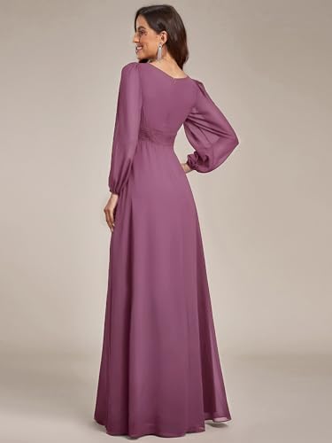 Image of Ever-Pretty Women's Crewneck Long Lantern Sleeves Floor Length A-Line Pleated Chiffon Formal Dress 0106B