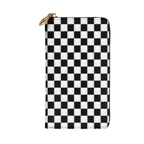 Black And White Checkeredlarge Capacities Clutch Purse For Ladies Zipper Long Leather Wallet Cellphone Purse Fit Credit Card, Cash, Coin2