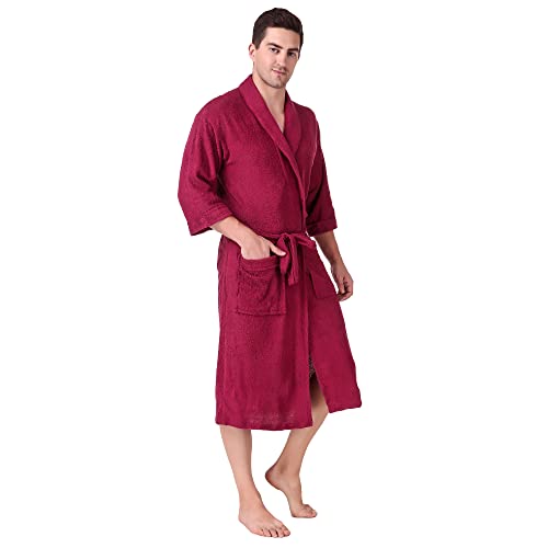 Image of Men's Bath Robe | Full Sleeve Cotton Comfortable and Durable Bathrobe - Suitable for Birthday /Anniversary /Diwali /Couple /wedding Gift | Burgundy