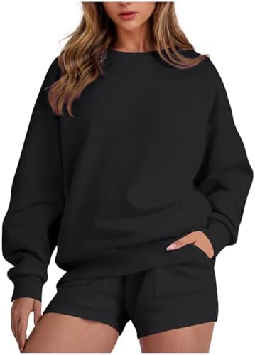 Two Piece Sets for Women Baggy Shorts Oversized Pullover Crew Neck Sweatshirts Lounge Sweatsuits 2 Piece Outfit Two Piece Sets for Women Baggy Shorts Oversized Pullover Crew Neck Sweatshirts Lounge Sweatsuits 2 Piece Outfit