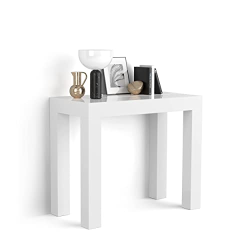 MOBILI FIVER, Table Console Extensible, First, Blanc laqué Brillant, 90 x 45 x 76 cm, Made in Italy