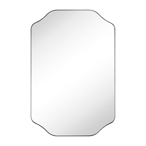 Image of TEHOME 24x36'' Scalloped Black Bathroom Vanity Mirror, Matt Black Rectangle Metal Framed Bathroom Mirror