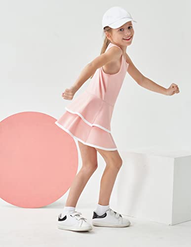 Jack Smith Youth Girls 2 In 1 Tennis Dress Golf Running Workout Round Neck Dresses With Pockets Shorts(L, Pink) #TOP5