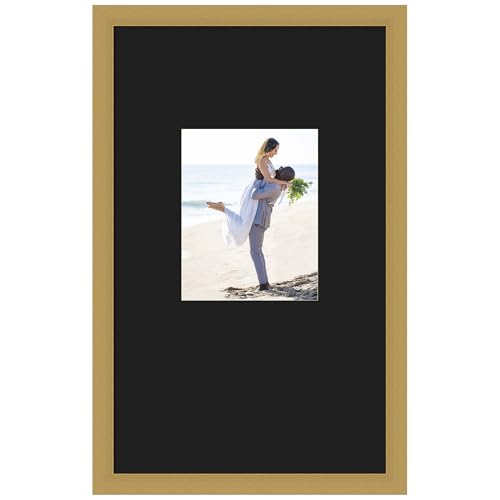 Amanti Art Picture Frame 16x26 Matted to 8x10 Photo Frame, Grace Brushed Gold Narrow Wood Framing for Wedding Photos, Family Pictures, Diploma, Certificate, Kids Art Gift for Mom,Poster Wall Decor