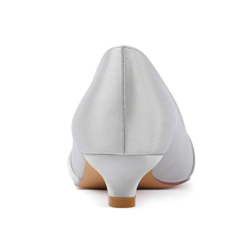Image of ERIJUNOR Women Closed Toe Comfort Kitten Heels Rhinestones Satin Wedding Evening Dress Shoes