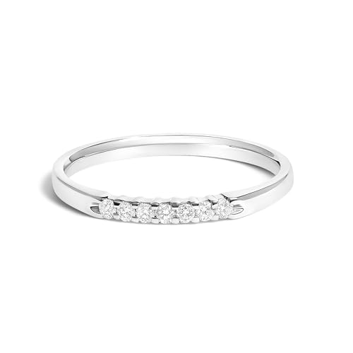 14K White Gold 1/10 Cttw Diamond 7 Stone Band Ring - Size 6.5
