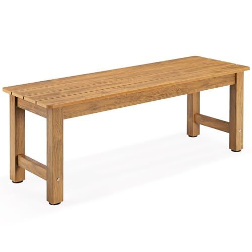 ONBRILL Outdoor Benches Weatherproof, 2-Person Poly Lumber Garden Bench, All-Weather Patio Bench Will not Rot and Fade for Garden, Porch, Backyard and Park, Easy Installation, Teak