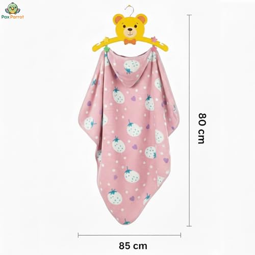 Image of Ultra-Soft Baby Hooded Blanket | Newborn Baby Wrapping || Coral Fleece Material Hypoallergenic | Towel Cum Blanket with Teddy Design (0-3Years) (Light Pink)