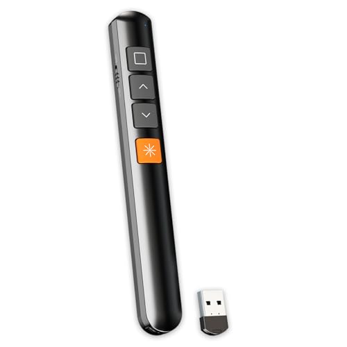 zoerbufan Wireless Presenter, Puntatore Laser per Presentazioni, RF 2.4GHz Presentazione PowerPoint Clicker per Cambio Slides Prezi/Keynote, Collegamenti Ipertestuali - Puntatore Laser Lunga Distanza