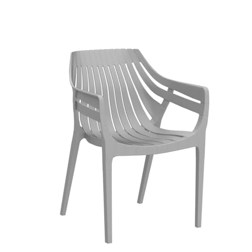 Image of OAKNEST Supreme Spectrum Plastic Arm Chair - Modern Slatted Stackable Chair for Living Room, Dining, Garden, Balcony, Restaurant & Cafe | Indoor Outdoor Designer Chair, Set of 2, Champagne