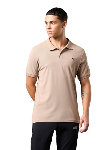 Image of TECHNOSPORT Men's Solid Slim Fit Polo Collar T-Shirt MATPIQ Half Sleeve Button Polyester for Gym Running Workout UPF50+ Anti Odour