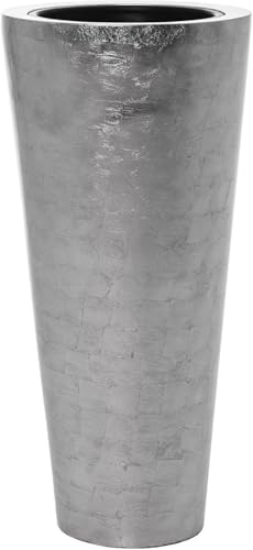 VIVANNO Pflanzkübel Blumenkübel Pflanzgefäß Fiberglas Silber Rondo...